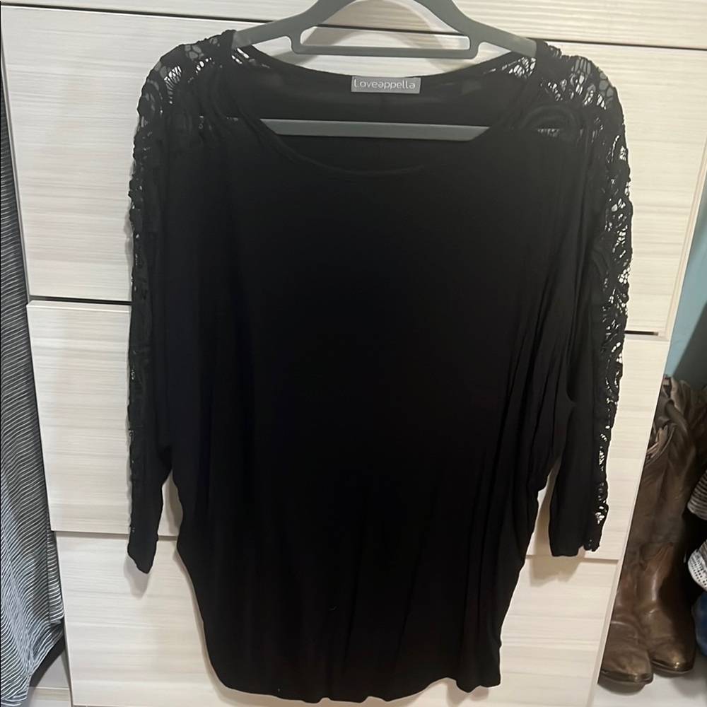 Loveappella Black Boxy 3/4 Sleeve Blouse size S